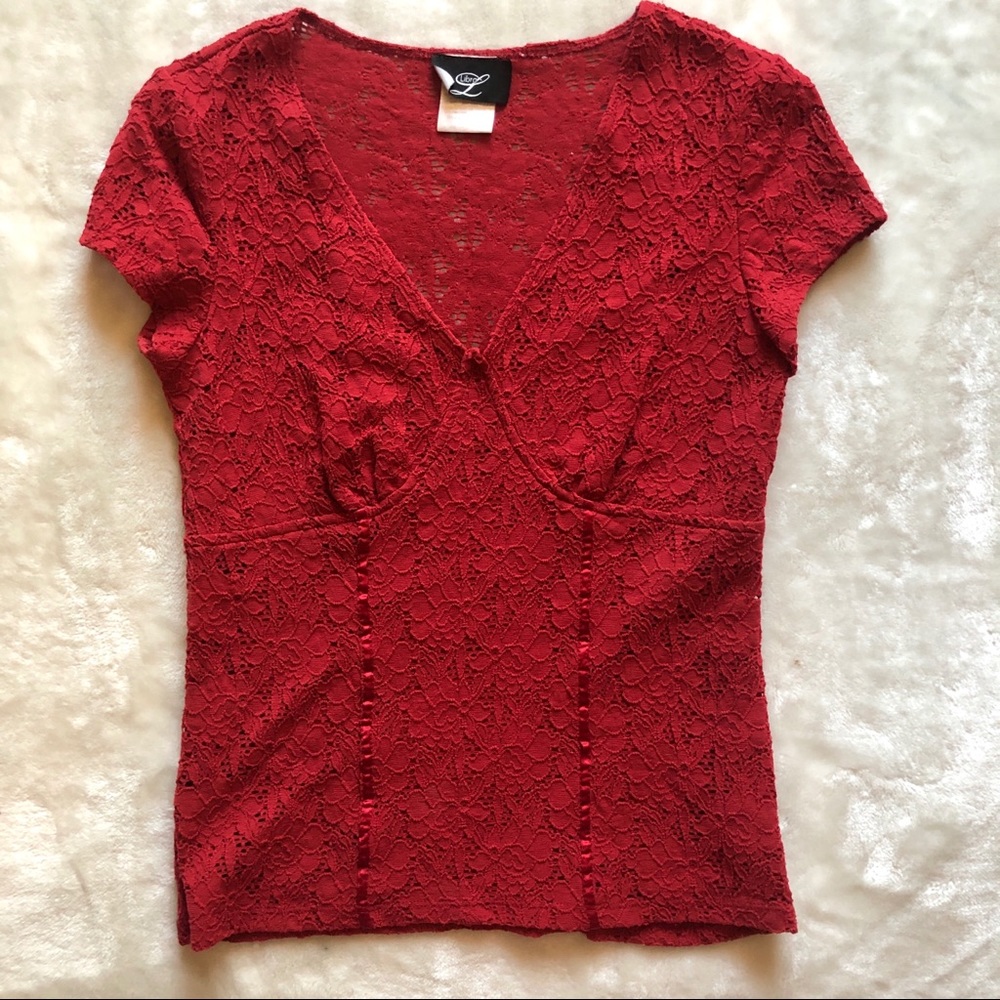 90s Vintage Red Lace Libra Top Size SP - Picture 1 of 4